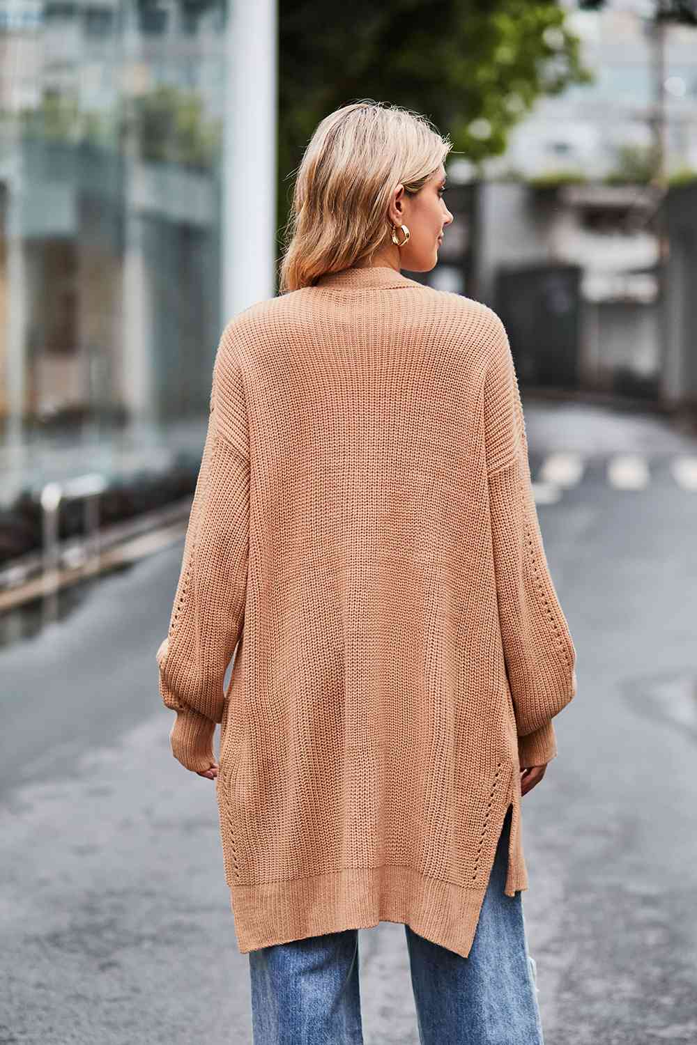 Open Front Dropped Shoulder Longline Cardigan