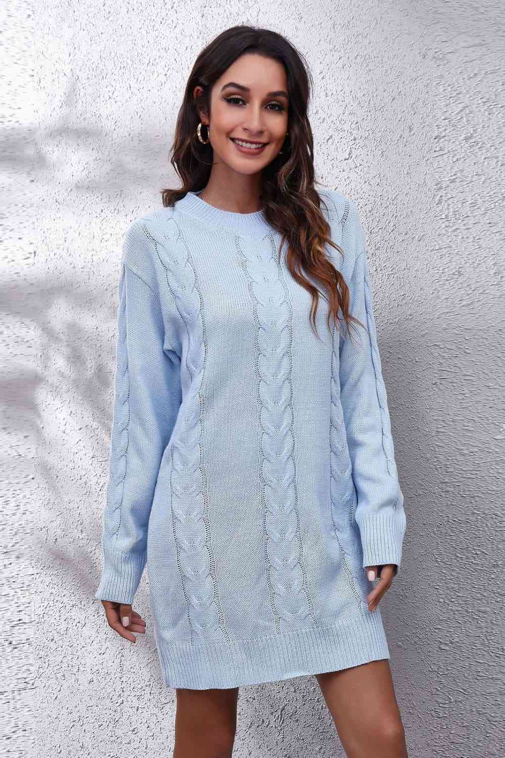 Cable-Knit Round Neck Sweater Dress – The Gypsy Den