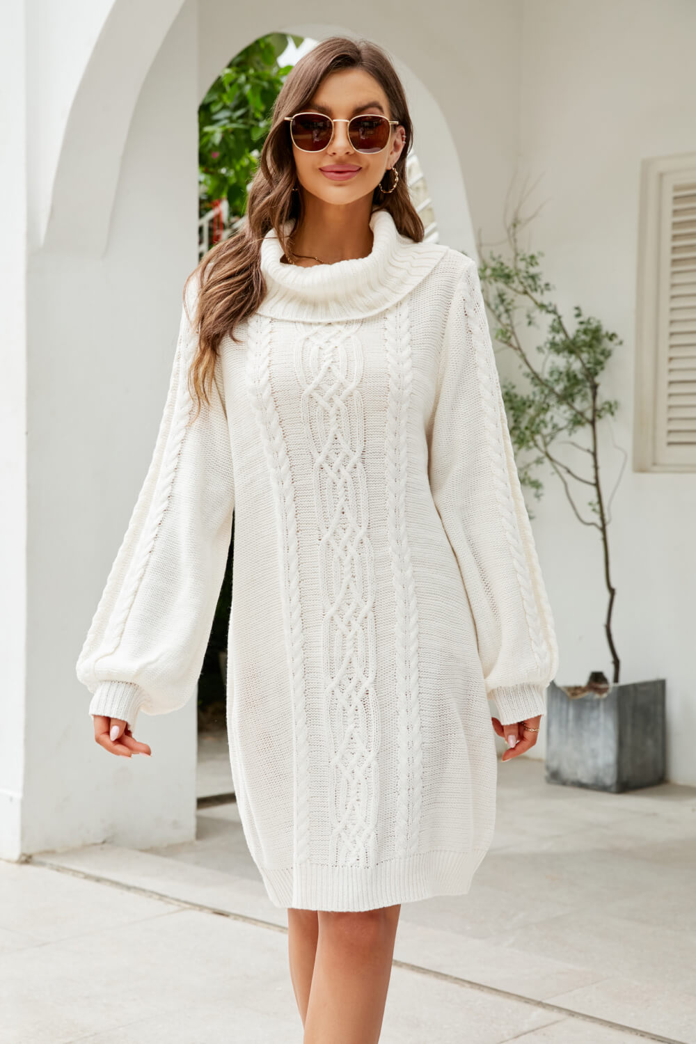 Simplee Women's Long Sleeve Bodycon Sweater Dress Cable Knit