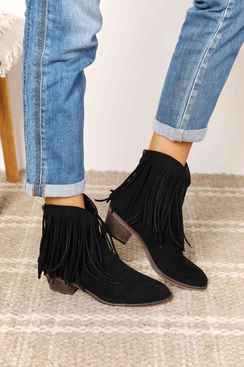 Ladies fringed sale ankle boots