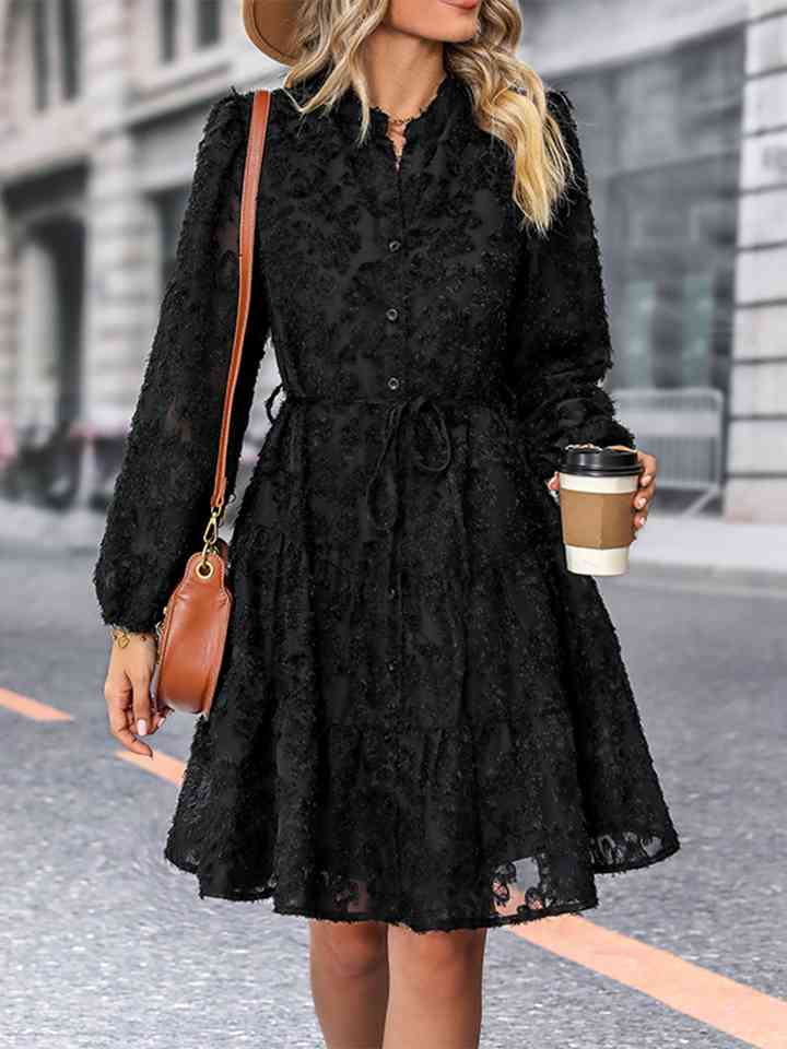 V-Neck Long Sleeve Buttoned Dress – The Gypsy Den