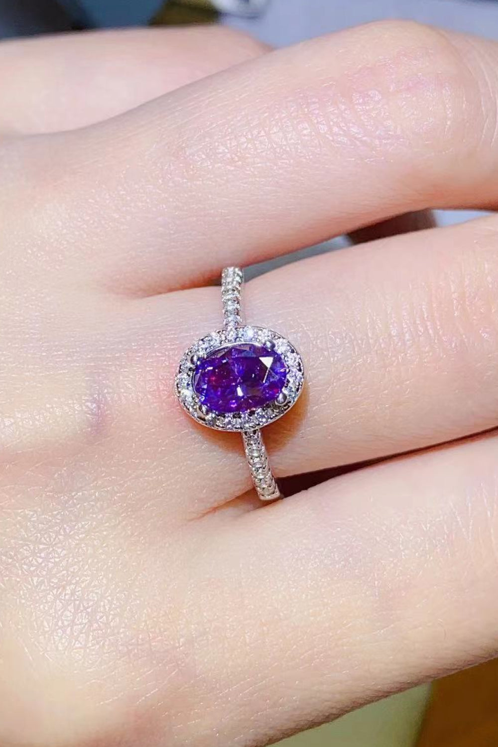 Purple moissanite online ring