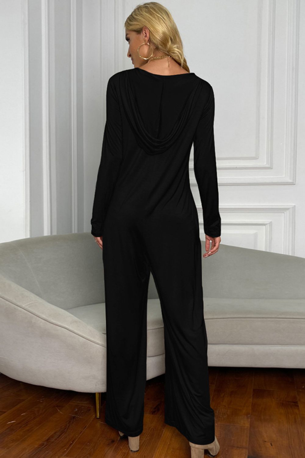 Long Sleeve V-Neck Jumpsuit with Pockets