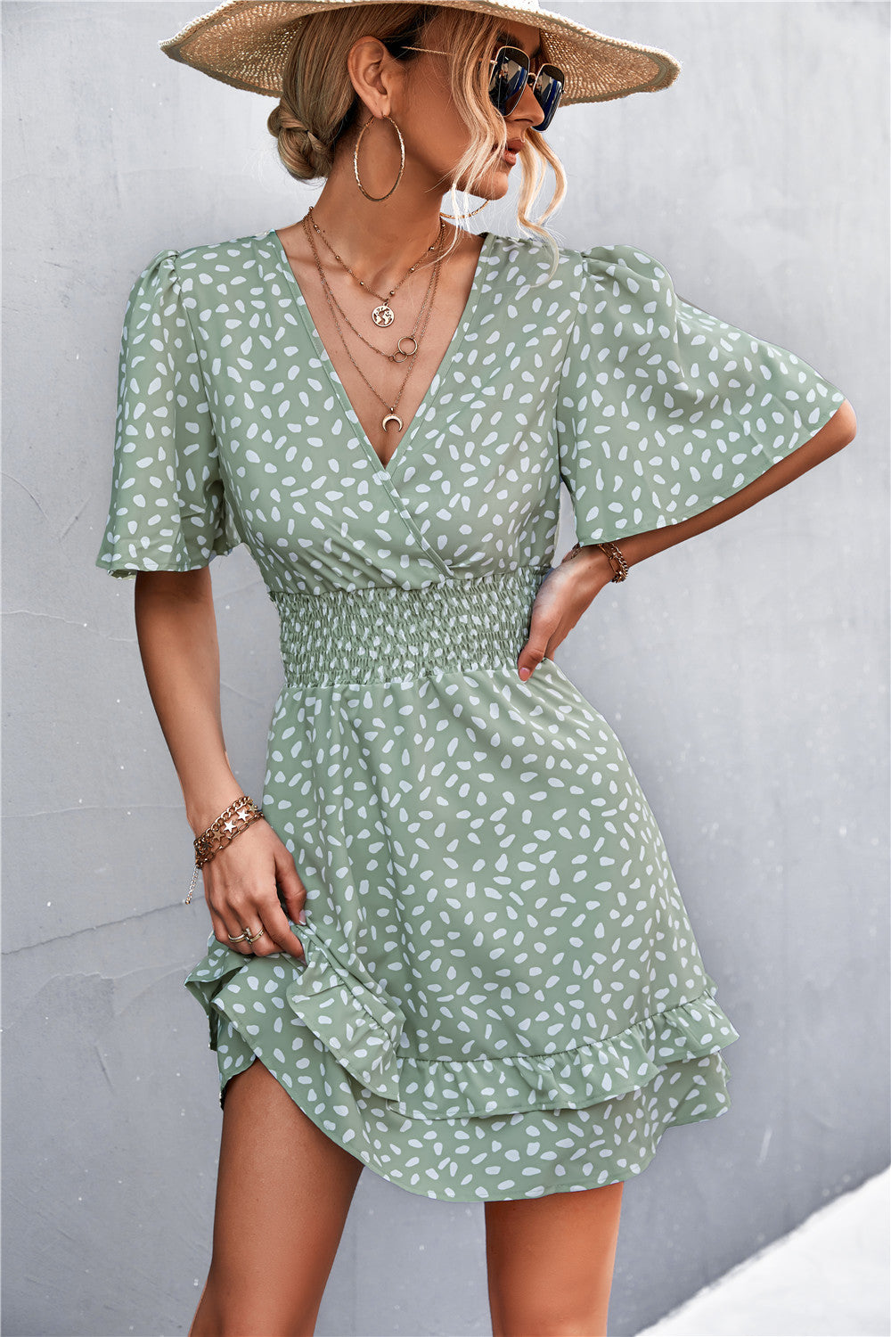 Printed Smocked Waist Layered Surplice Dress – The Gypsy Den