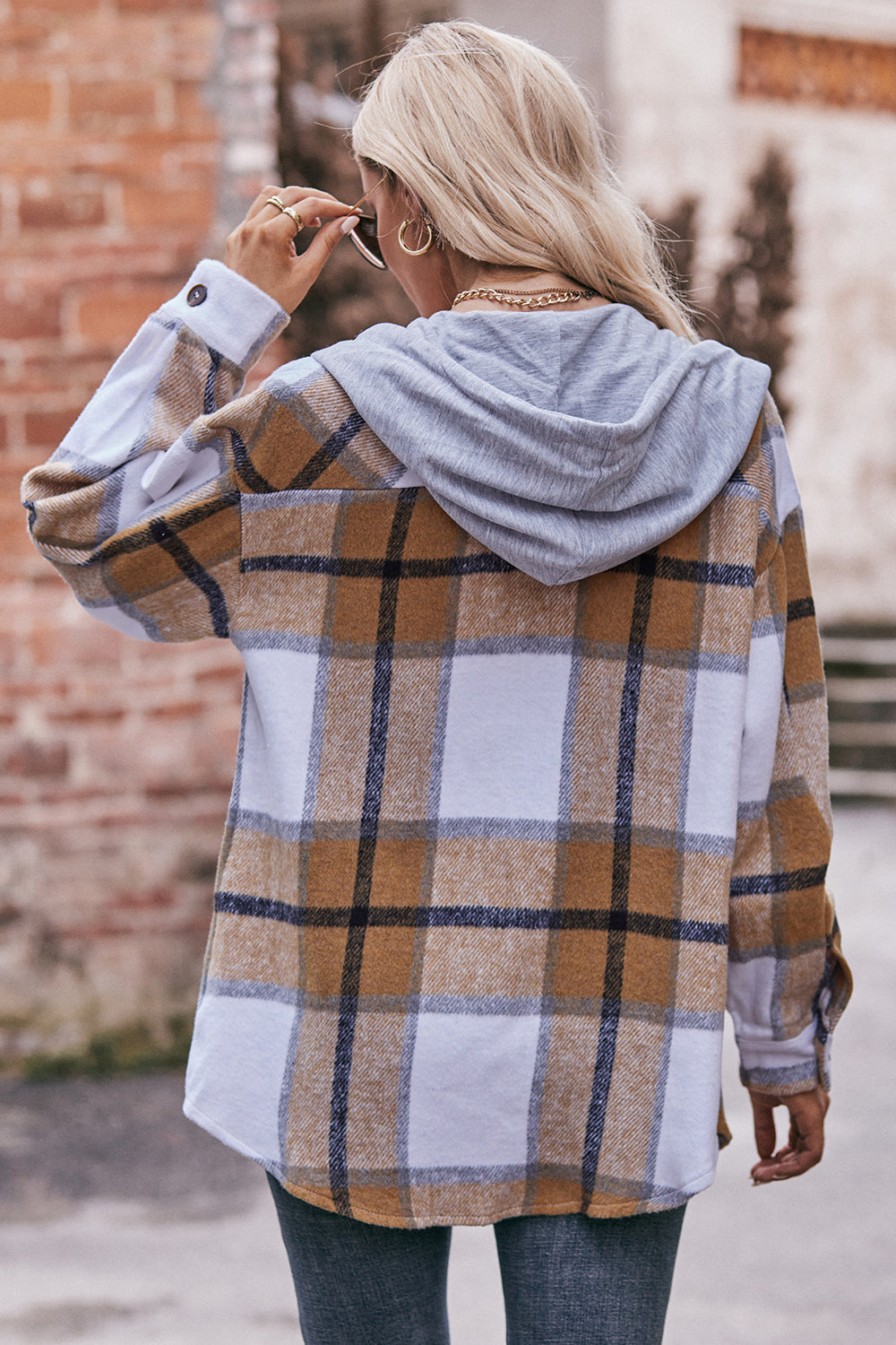 Mandy Plaid Dropped Shoulder Hooded Jacket