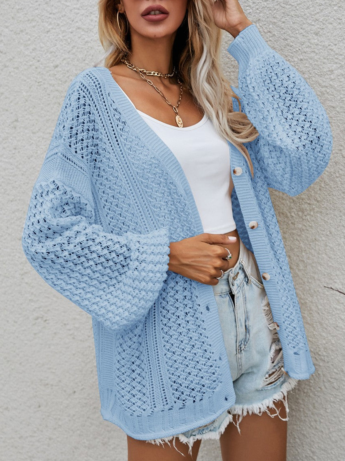 Openwork Button Front Cardigan