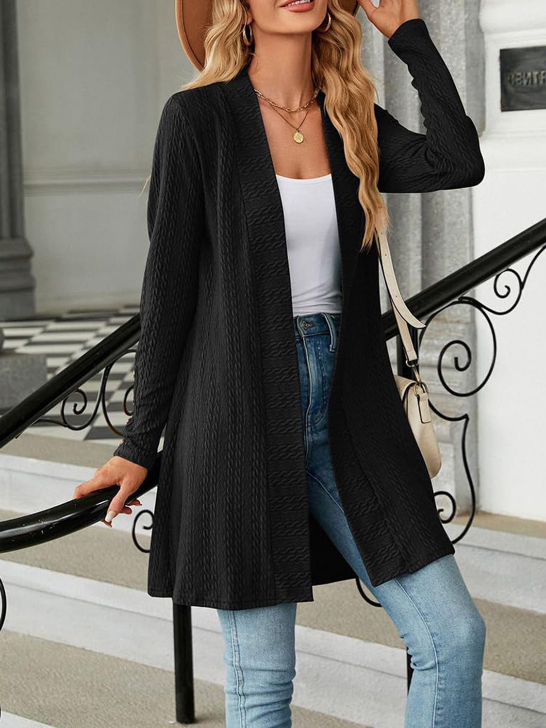 Open Front Long Sleeve Cardigan