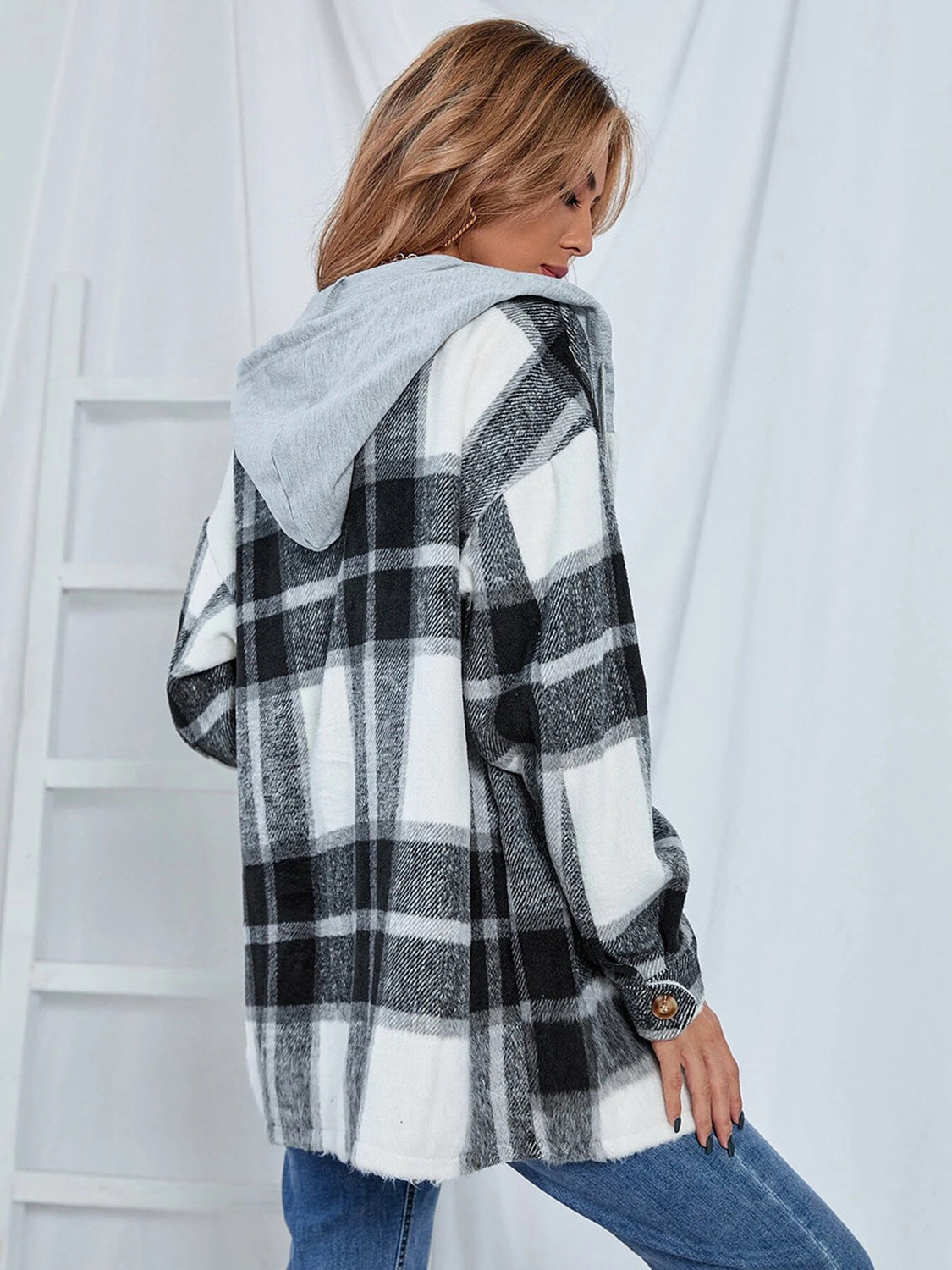 Plaid Hooded Jacket with Pockets