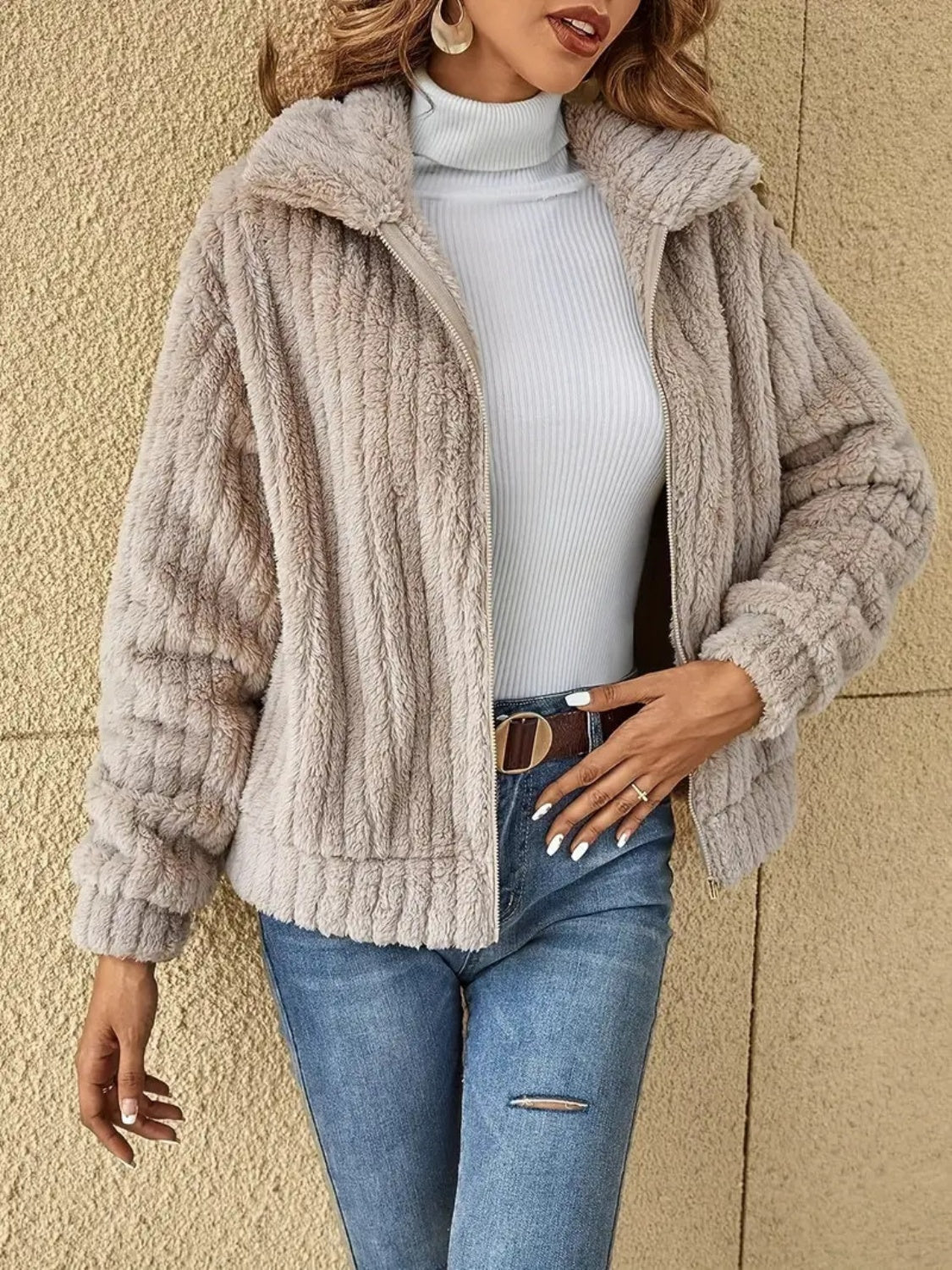 Plush Zip Up Long Sleeve Jacket