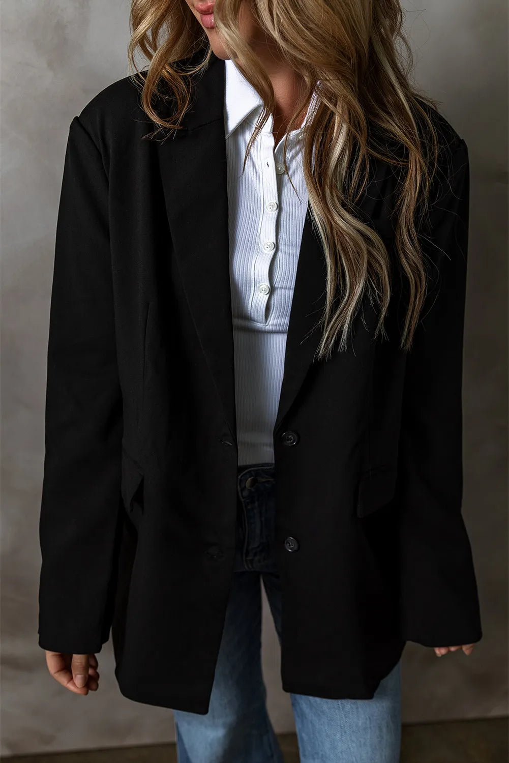 Button Up Long Sleeve Blazer