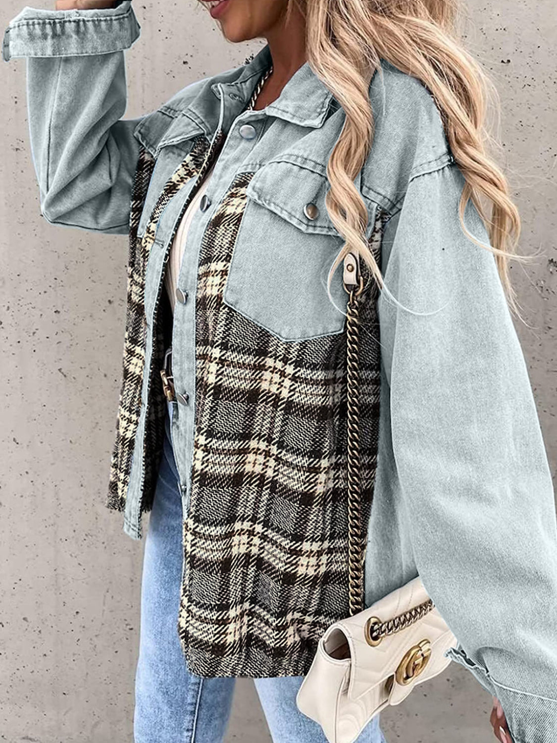 Plaid Button Up Dropped Shoulder Jacket