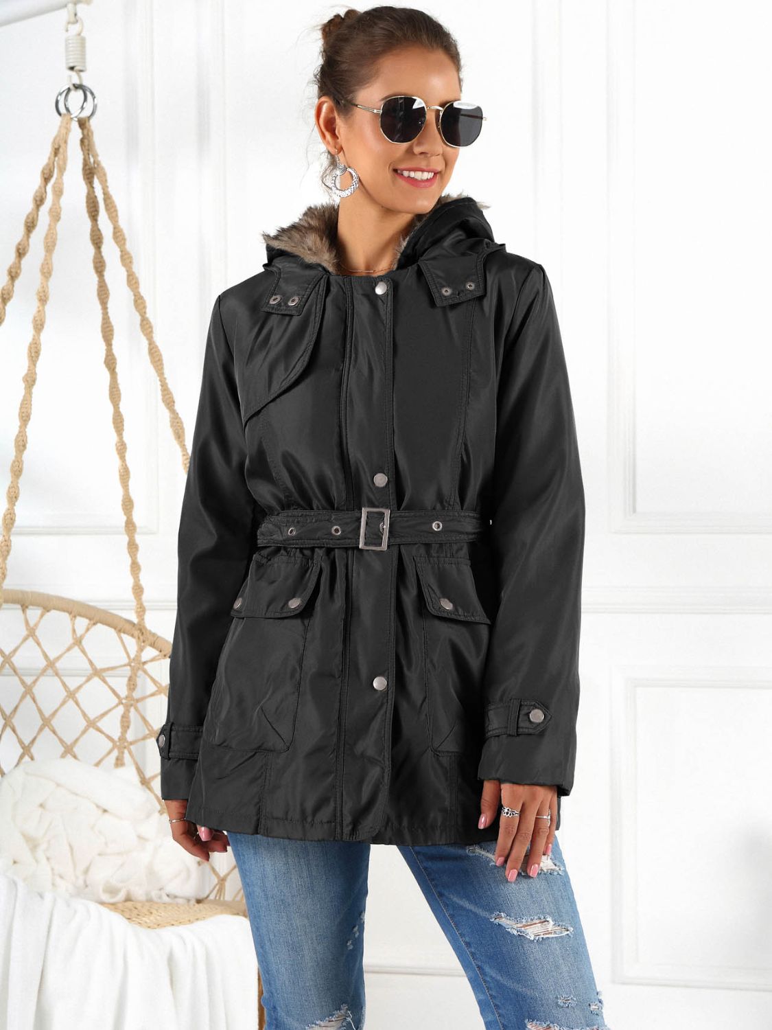 Ivy Lane Full Size Hooded Jacket with Detachable Liner (Three-Way Wear)