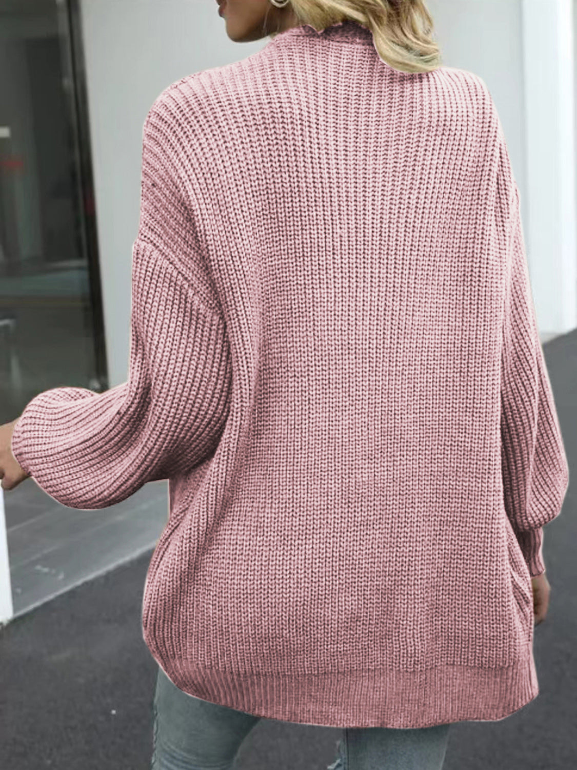 Drop Shoulder Balloon Sleeve Cardigan