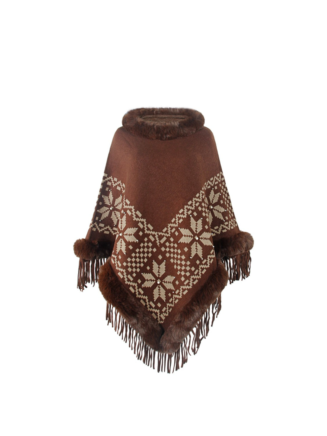 Fringe Geometric Cape Sleeve Poncho