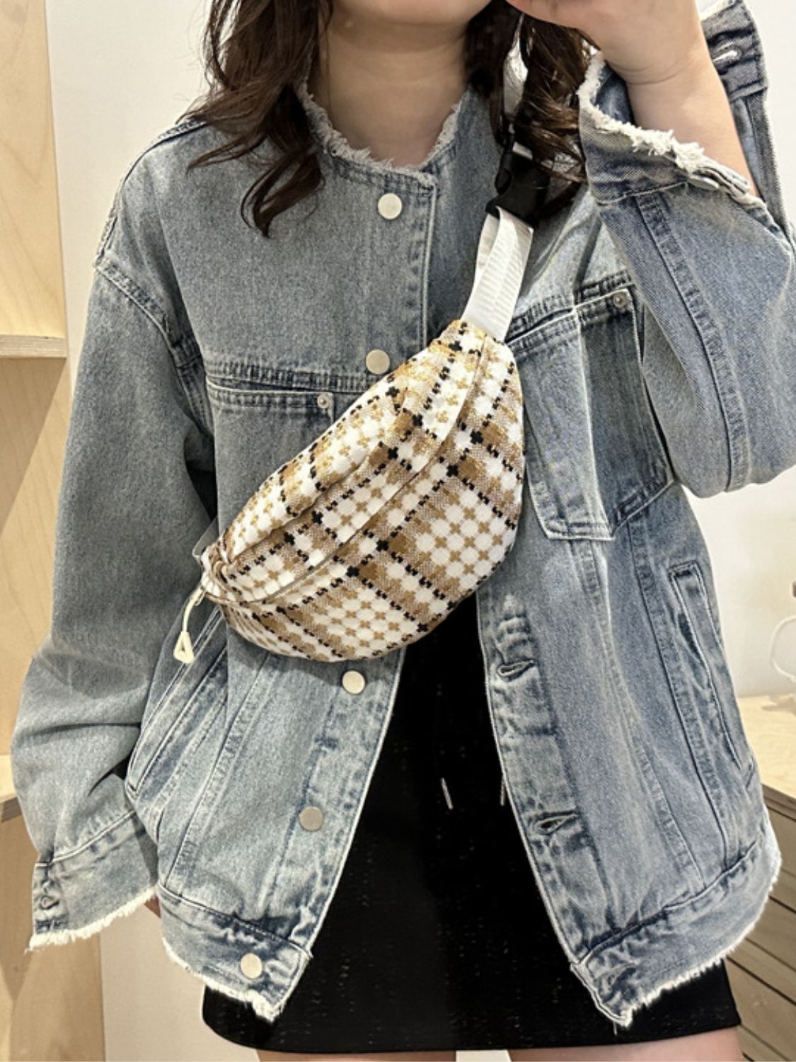 Plaid Wide Strap Crossbody Bag