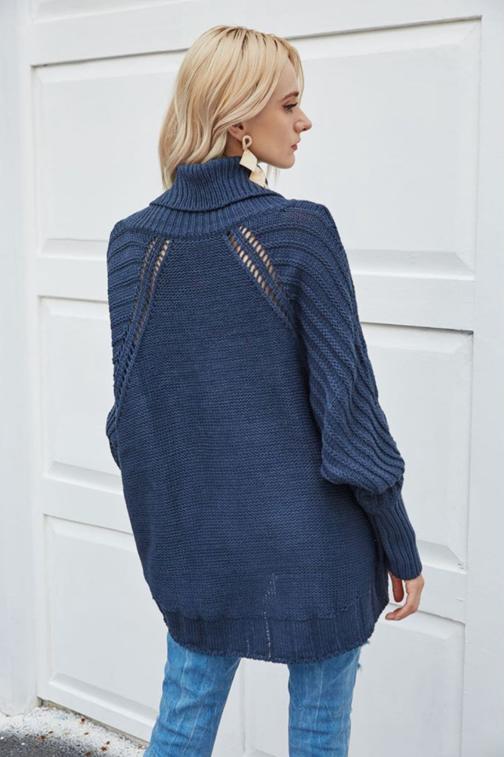 Cable-Knit Openwork Turtleneck Sweater