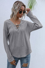 Lace-Up V-Neck Ribbed Top