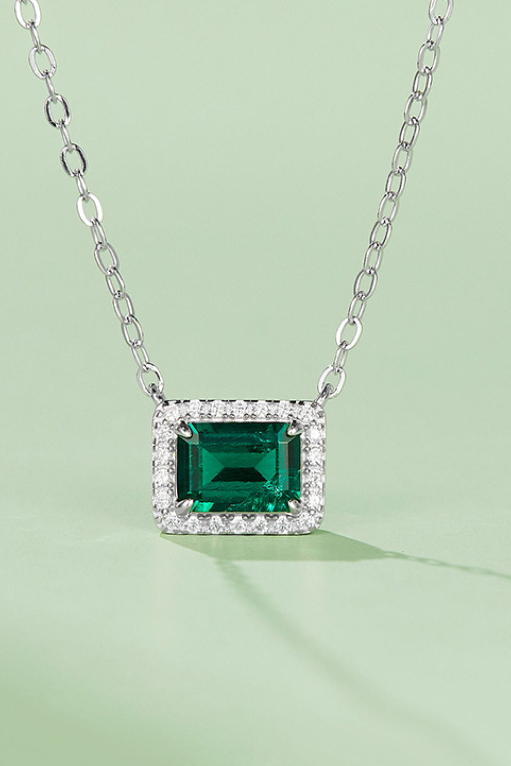 925 Sterling Silver Necklace Lab Create Emerald Brilliant Cut 14k Green  Square | eBay