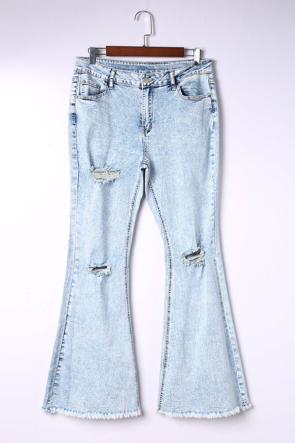 Distressed Frayed Trim Flared Jeans