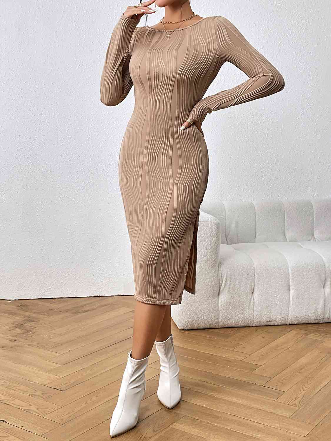 Long Sleeve Slit Midi Dress