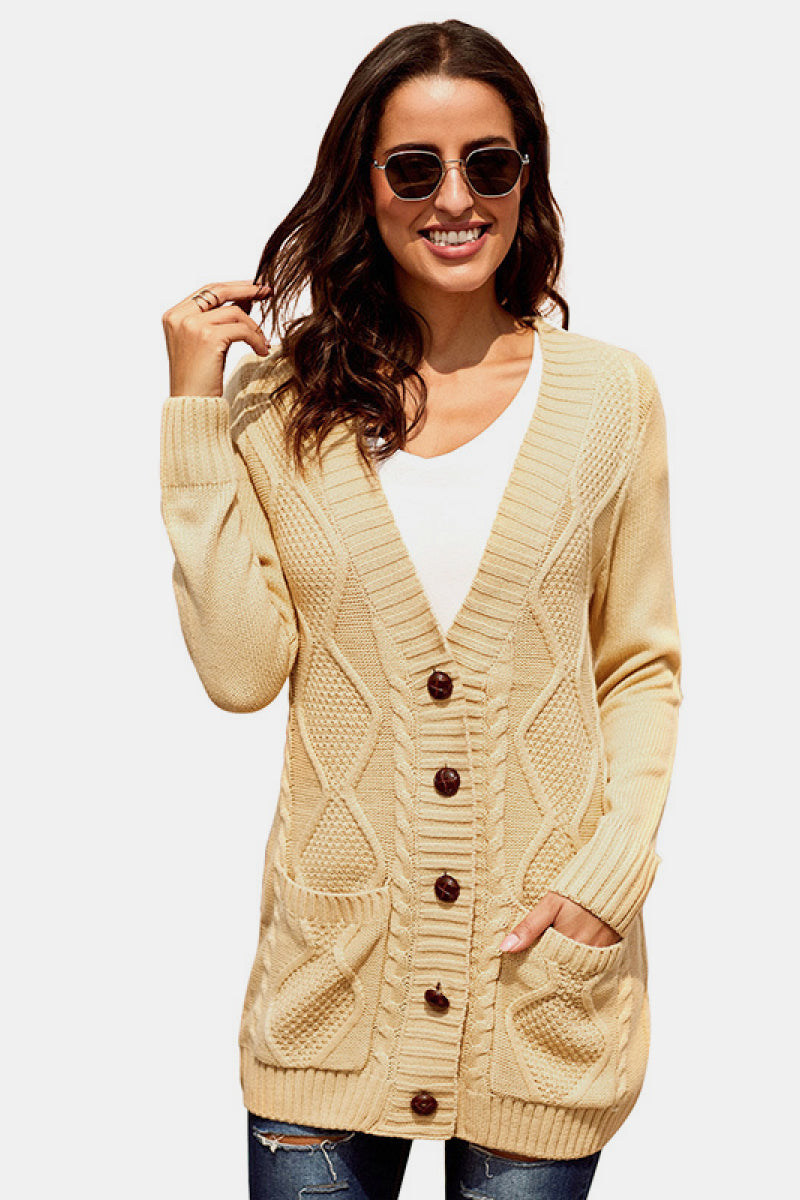Button Pocket Cable Knit Cardigan