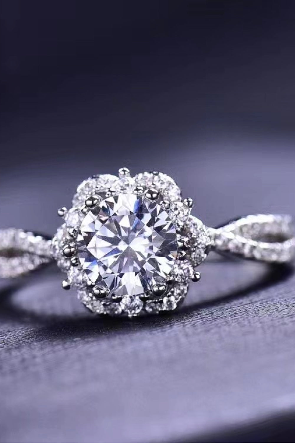 18k Platinum-Plated Six Prong Moissanite Ring