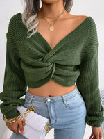 Twisted Front Long Sleeve Cropped Sweater