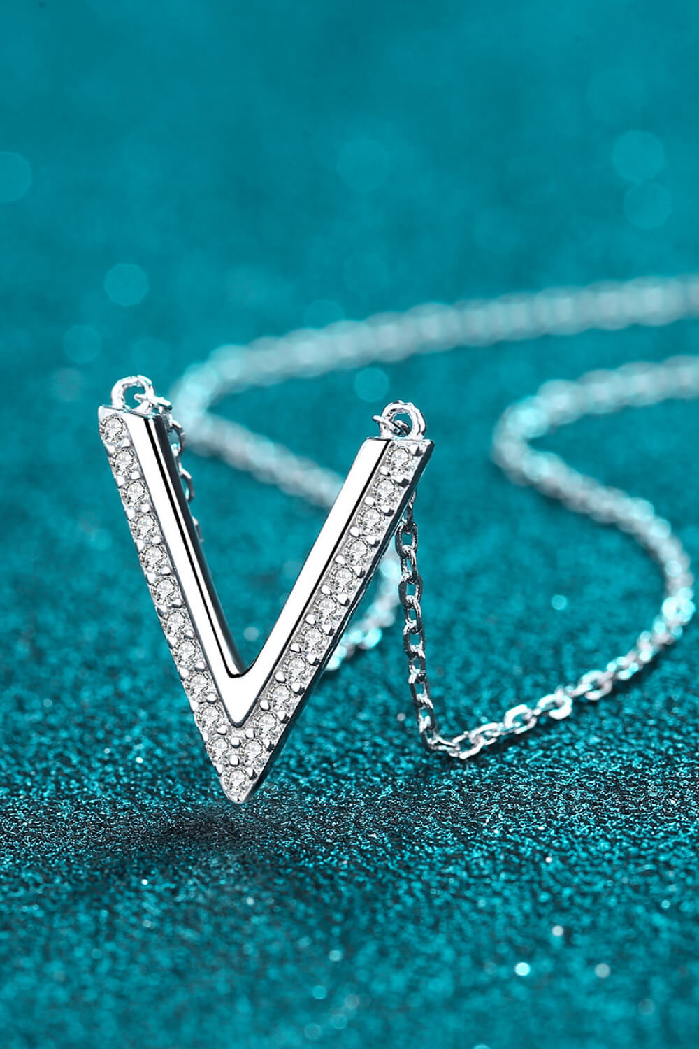 Sterling Silver V Letter Pendant Necklace