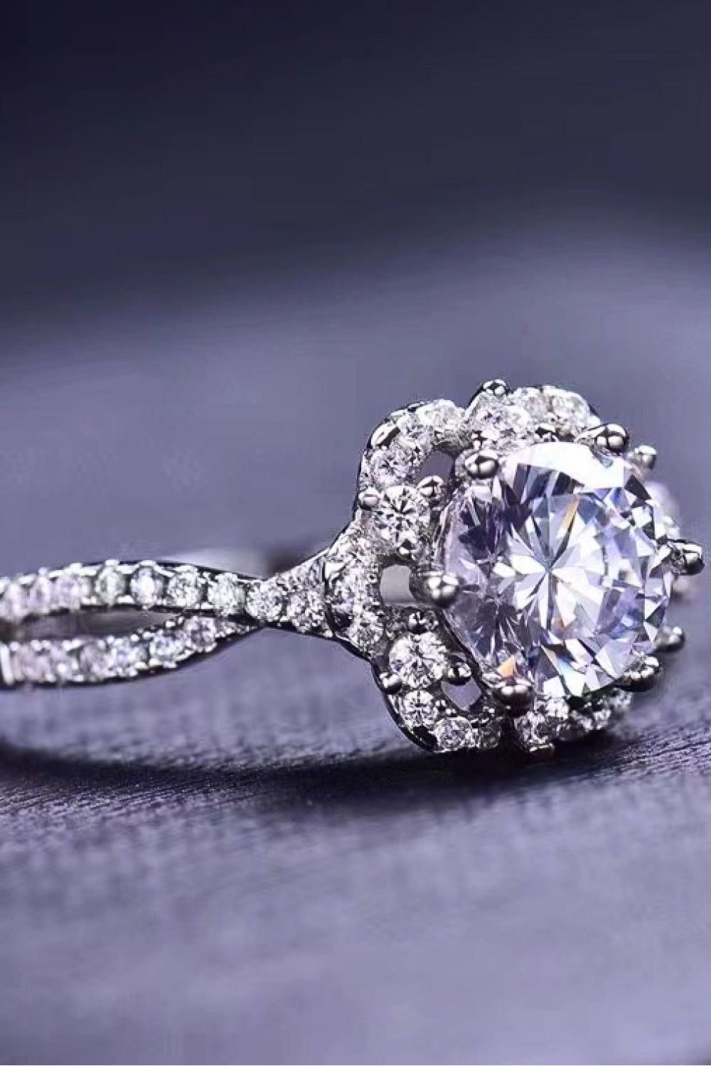 18k Platinum-Plated Six Prong Moissanite Ring