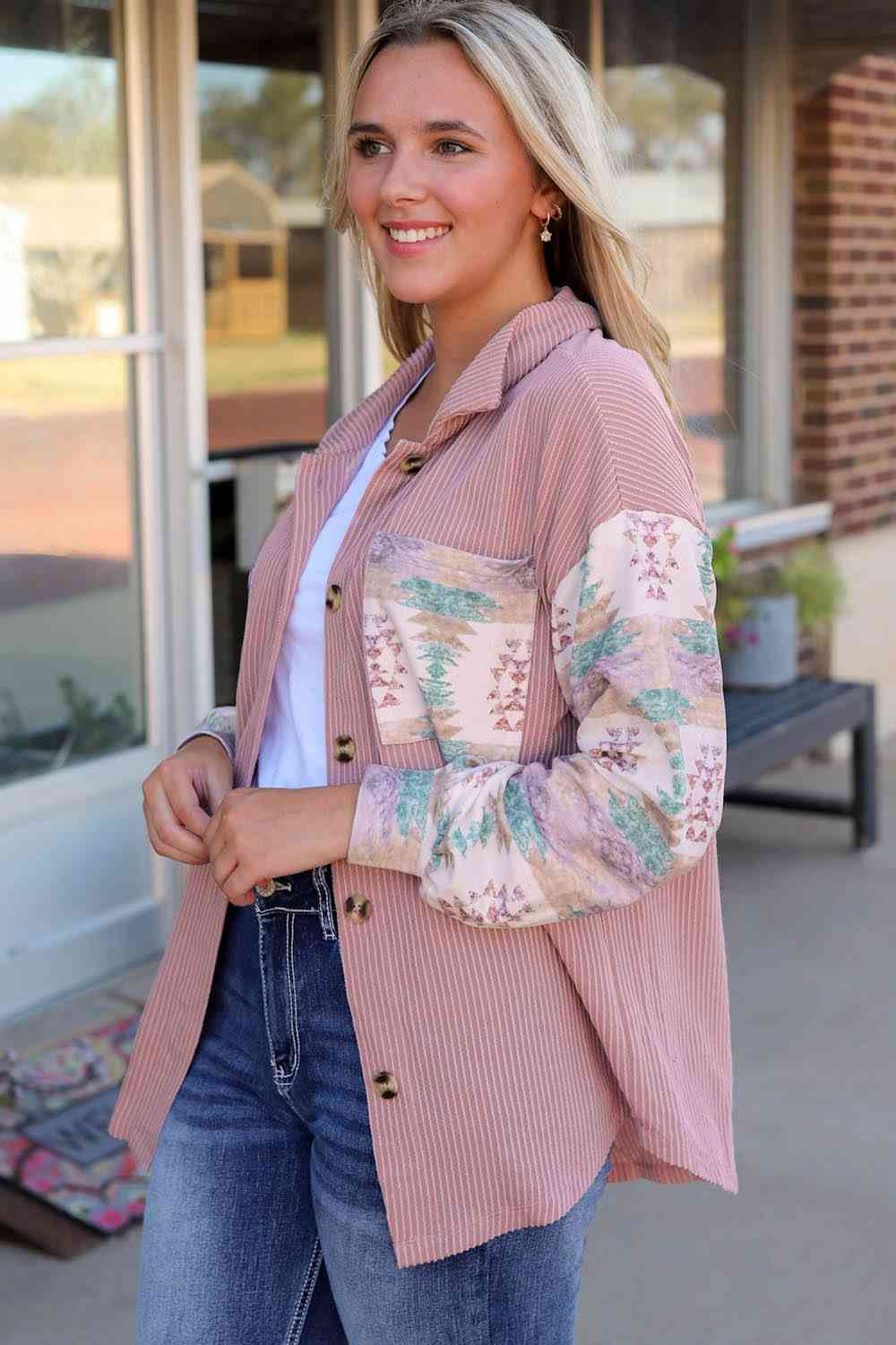 Geometric Button Down Collared Jacket