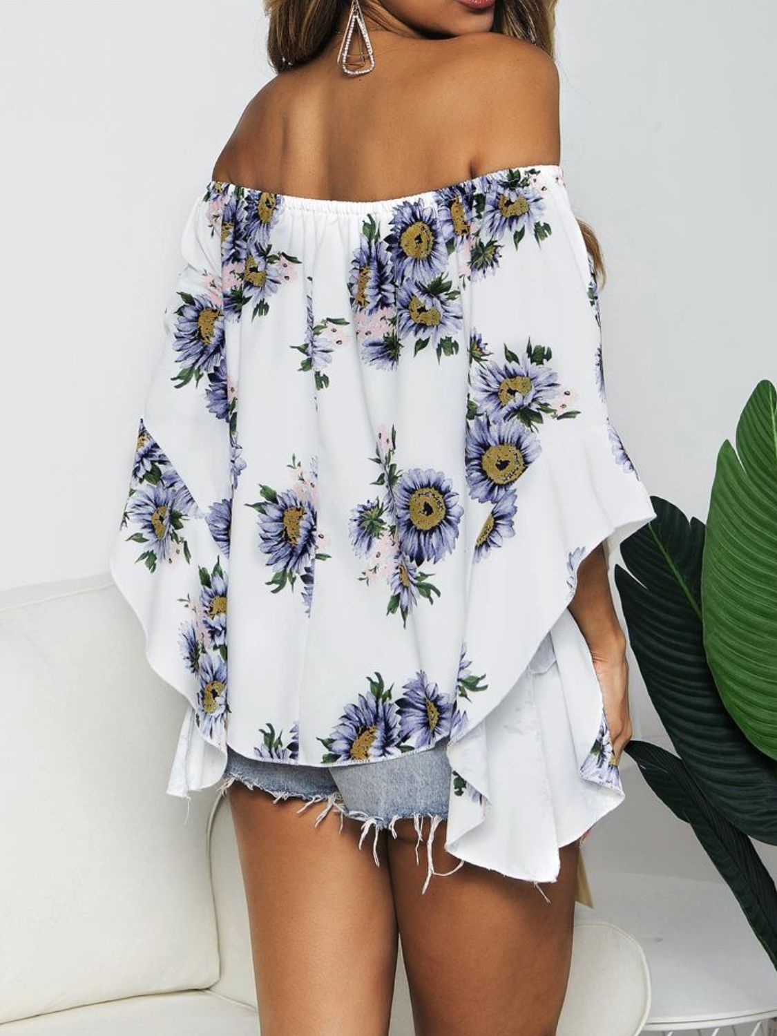 Printed Deep V Flounce Sleeve Blouse – The Gypsy Den