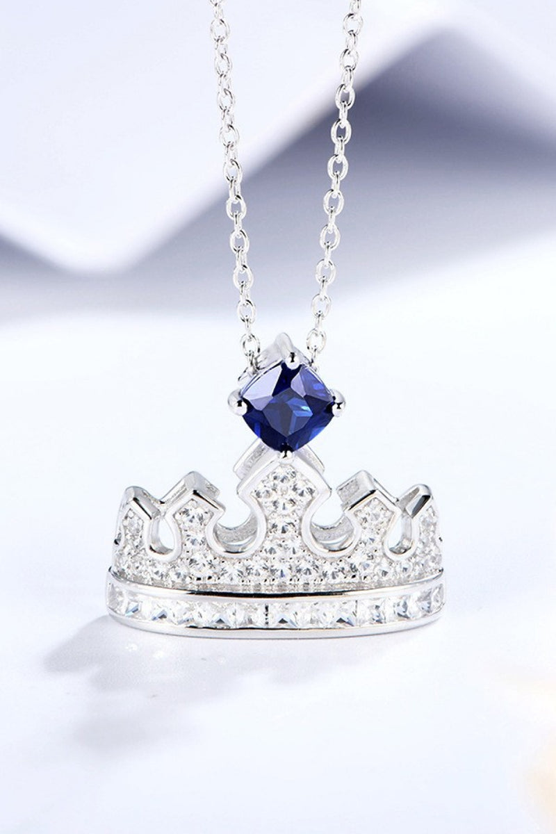 Zircon Lab-Grown Sapphire Crown Shape Pendant Necklace