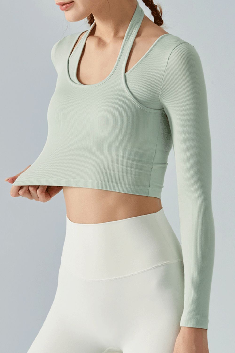 Halter Neck Long Sleeve Cropped Sports Top – The Gypsy Den