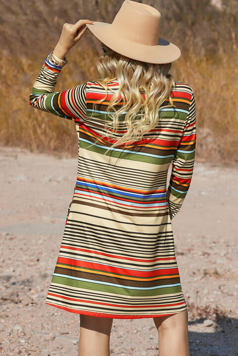 Striped Turtleneck Long Sleeve Dress