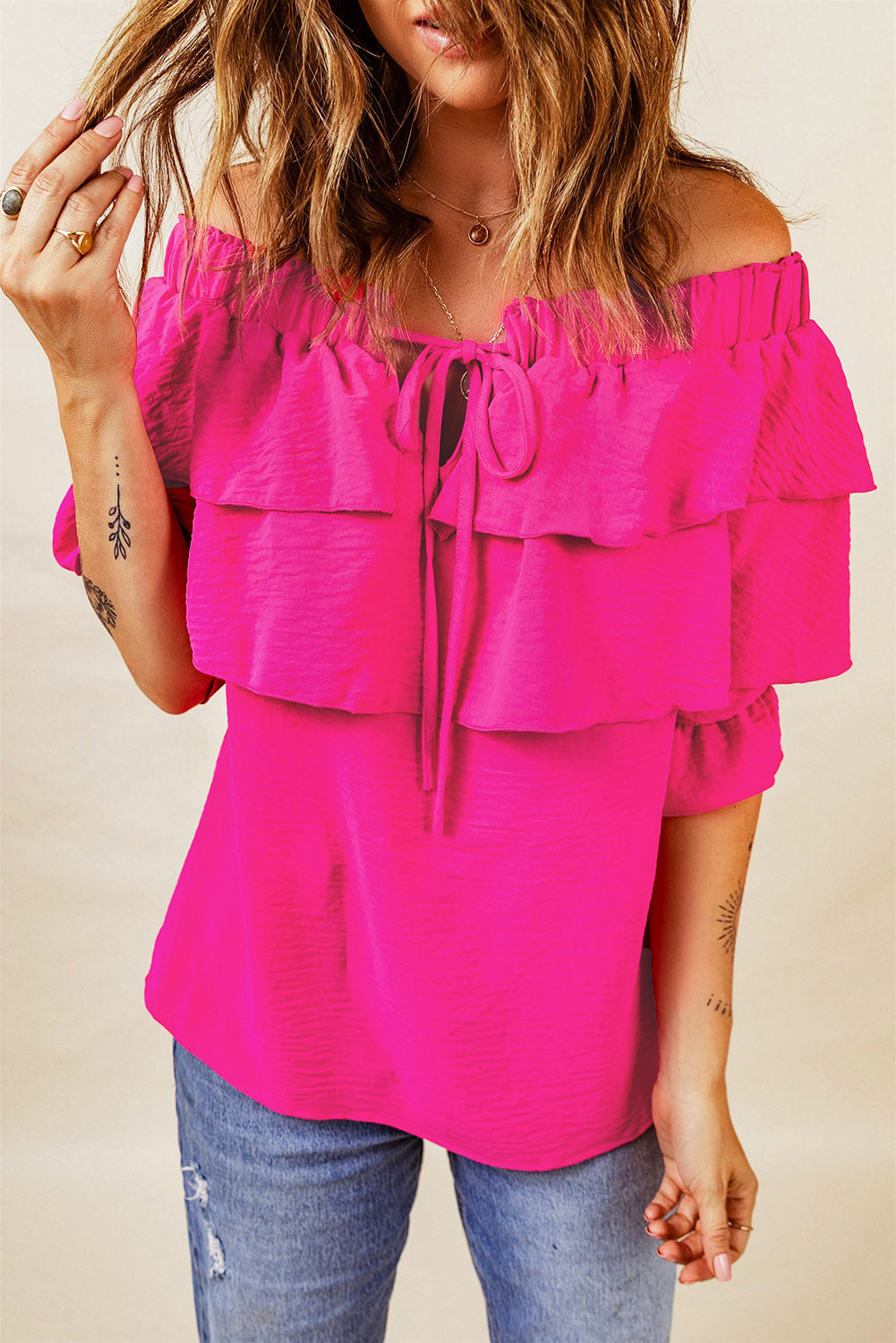 Tied Off-Shoulder Layered Blouse