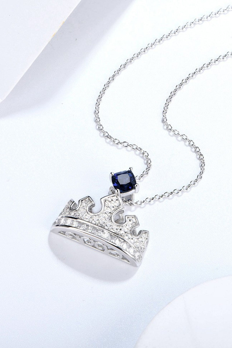 Zircon Lab-Grown Sapphire Crown Shape Pendant Necklace
