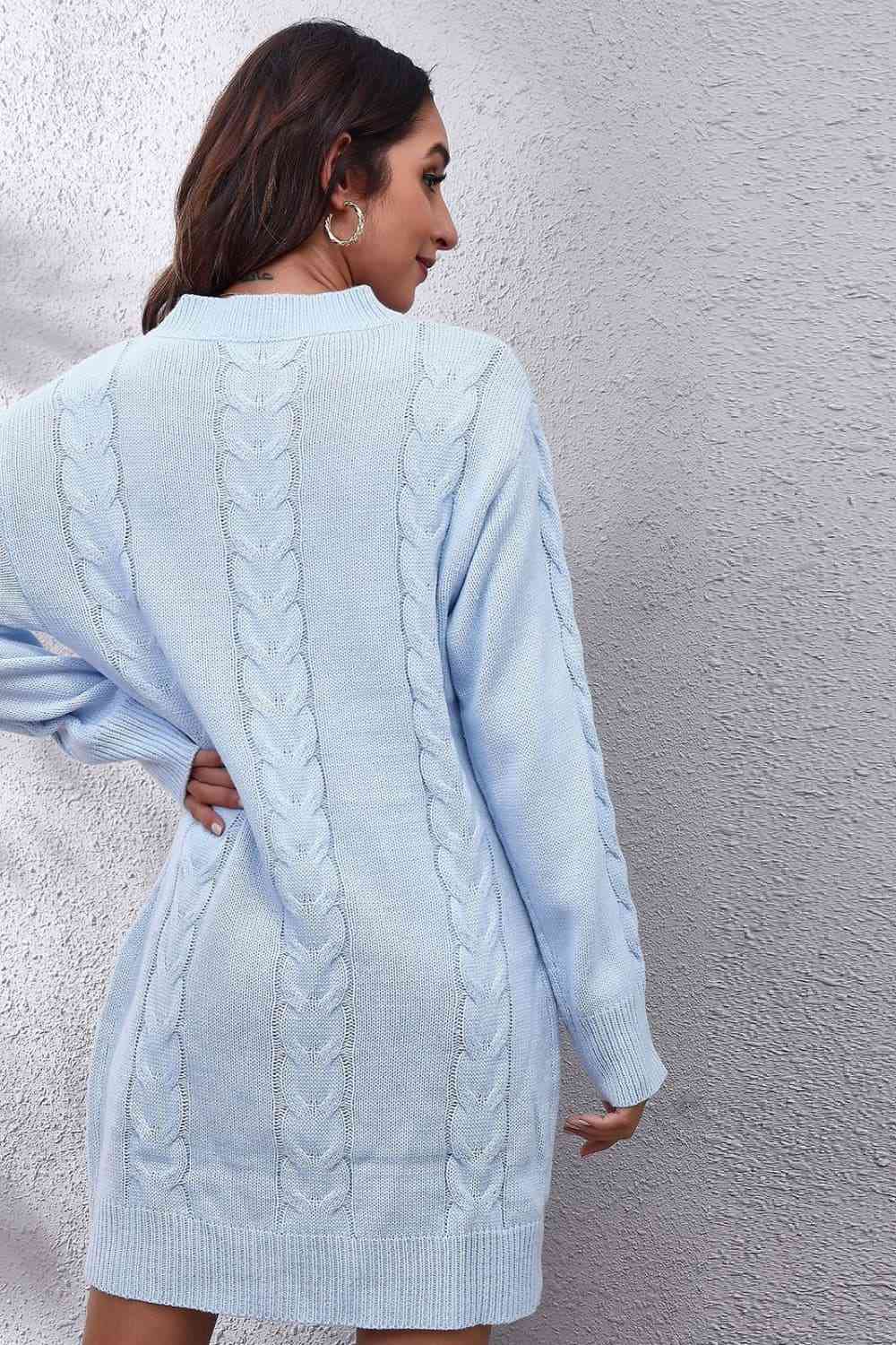 Cable-Knit Round Neck Sweater Dress The Gypsy Den Cable-Knit Round Neck Sweater Dress The Gypsy Den