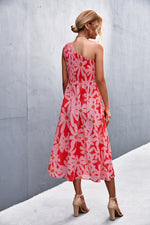 Floral Smocked One-Shoulder Midi Dress