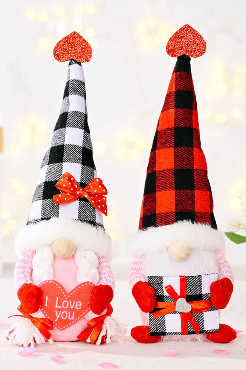 Valentine's Day Plaid Pointed Hat Gnome