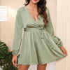 Tie-Waist Surplice Satin Dress
