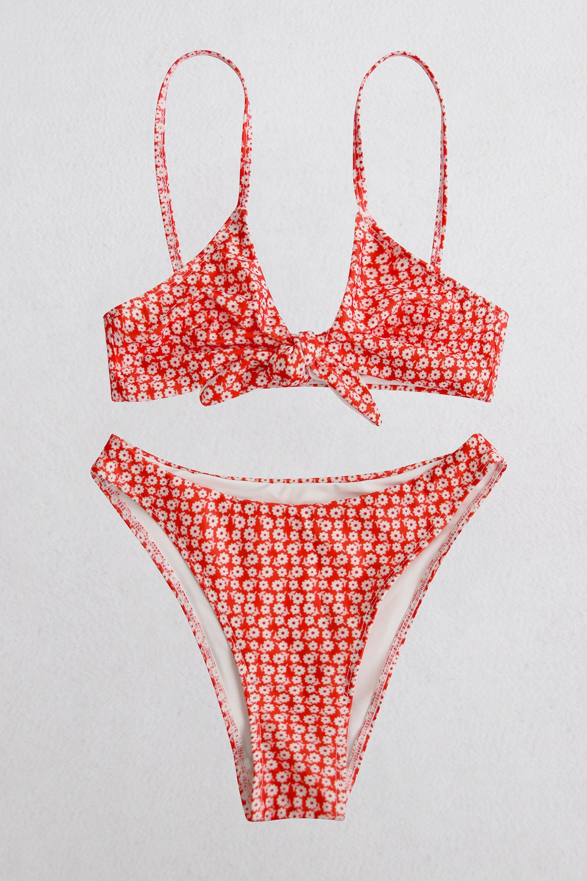 Printed Tie Front Spaghetti Strap Bikini Set