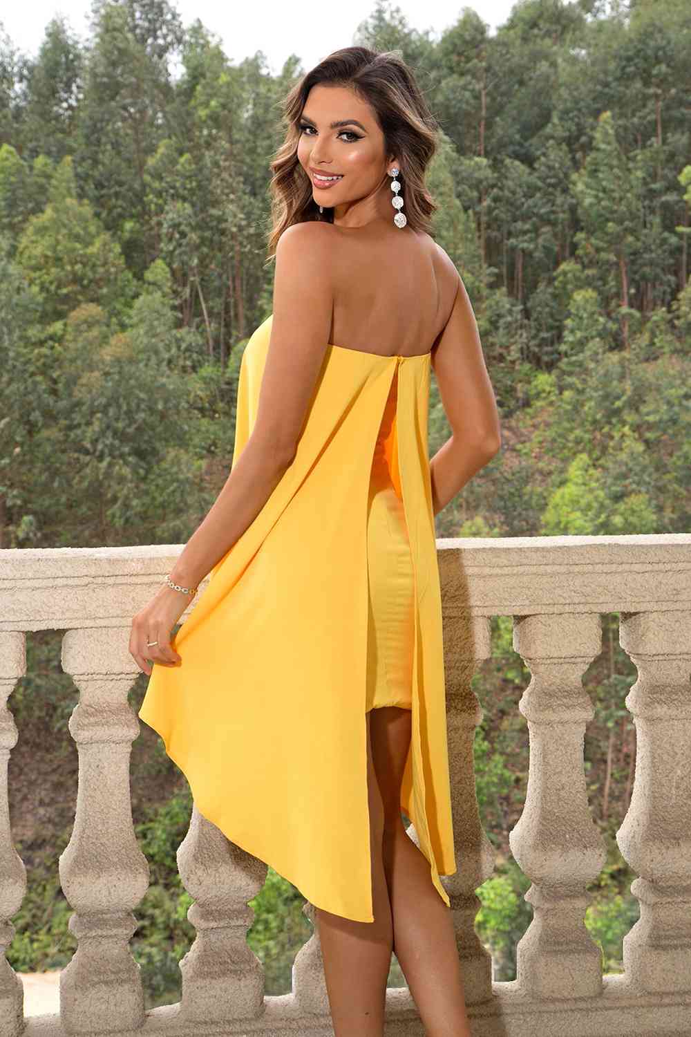 Strapless Slit Layered Dress