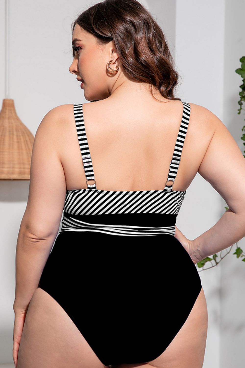 Plus Size Striped Tie-Waist One-Piece Swimsuit