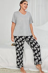 Plus Size V-Neck Tee and Floral Pants Lounge Set