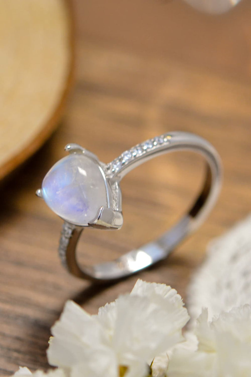 High Quality Natural Moonstone Teardrop Side Stone Ring