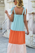 Color Block Tie-Shoulder Sleeveless Dress