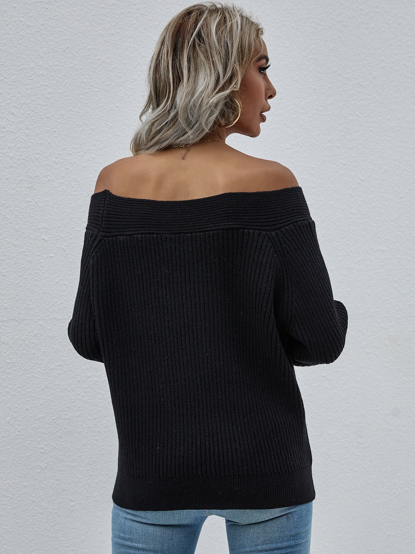 Off-Shoulder Rib-Knit Sweater – The Gypsy Den