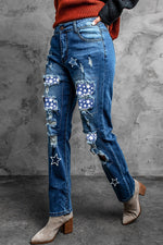 Printed Patch Distressed Boyfriend Jeans