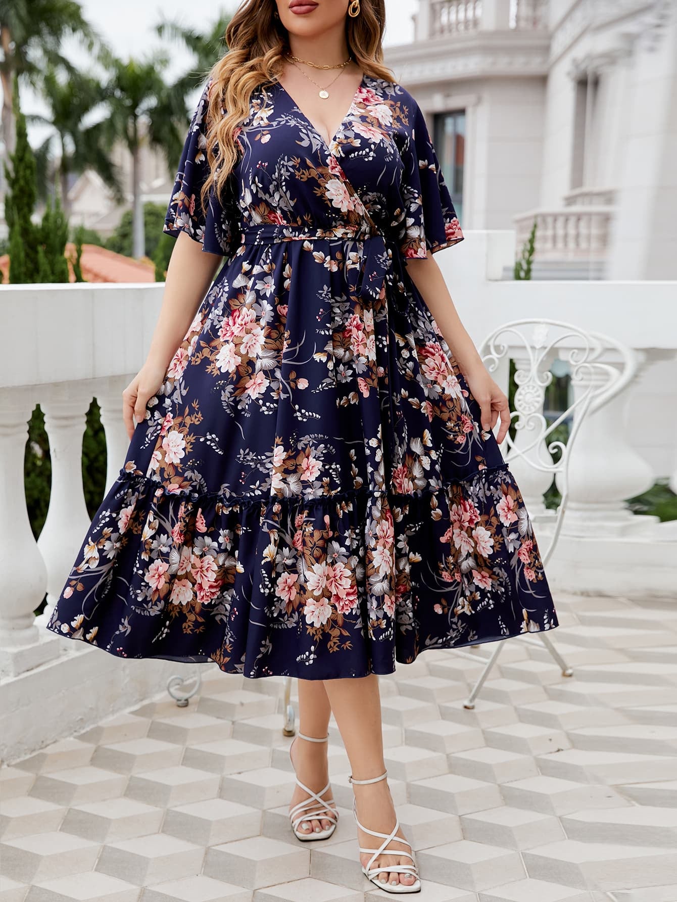 Plus size cheap floral midi dress