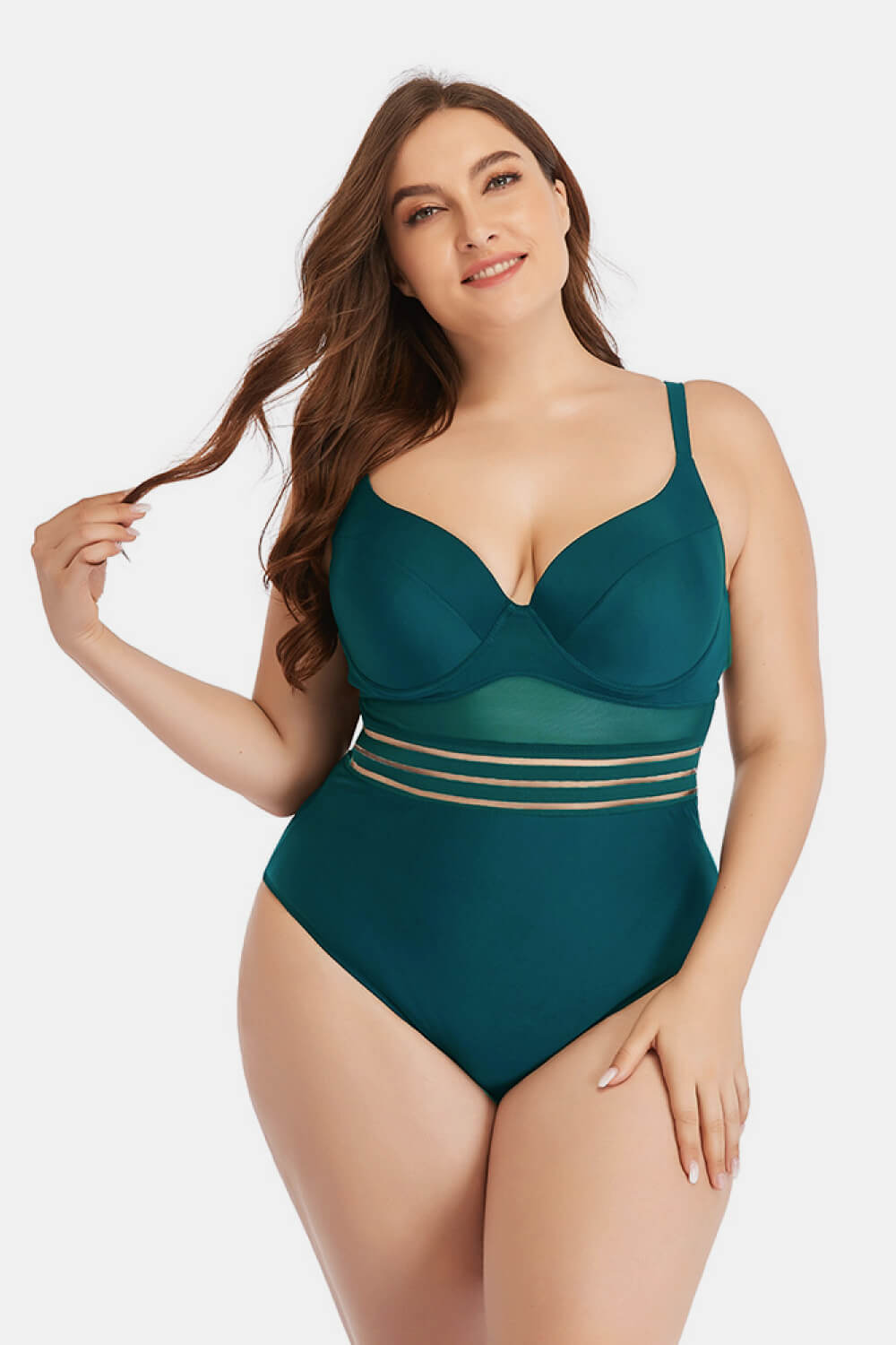 Plus Size Spliced Mesh Tie-Back One-Piece Swimsuit